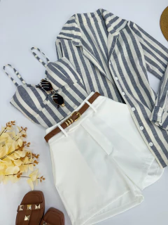 Imagem do Conjunto camisa e Crooped linho azul jeans