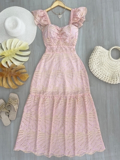 Vestido longo laise rosa