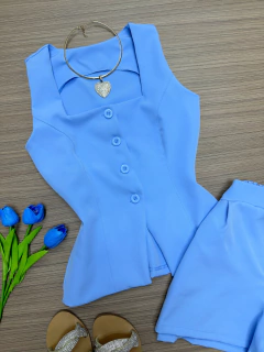 Conjunto Alfaiataria azul colete na internet