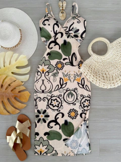 Vestido midi Canelado estampado - (cópia)