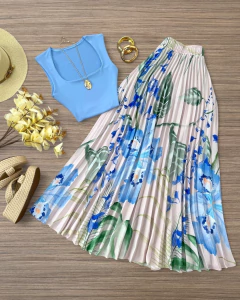 Saia plissada floral - comprar online