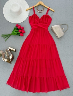 Vestido midi chiffon vermelho