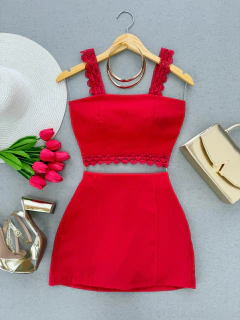 Conjunto Alfaiataria vermelho guipir - Glamix 