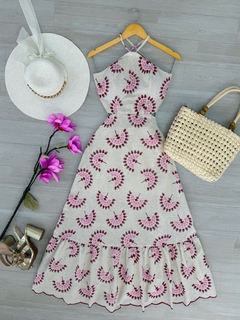 Vestido longo linho bordado - (cópia)