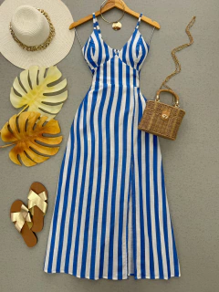 Vestido midi linho listrado
