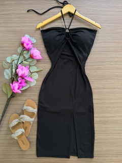 Vestido midi Canelado preto