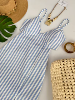 Vestido midi linho - Azul na internet