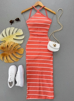 Vestido Ribana midi listrado na internet
