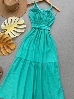 Vestido botões midi verde água na internet