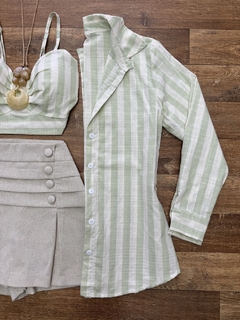 Conjunto camisa e Crooped linho verde claro na internet