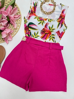 Saia/shorts linho pink - Glamix 