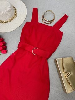 Vestido midi com cinto vermelho - comprar online