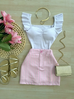 Saia shorts alfaiataria listrado
