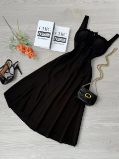 Vestido midi Luana linho preto
