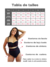 Tabla de talles para el body Satine Nude, mostrando las medidas de contorno de busto, bajo busto, cintura y cadera, con una mujer posando para ejemplificar las medidas.