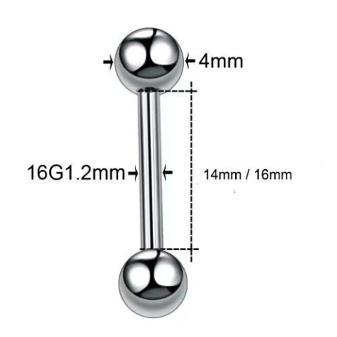 Micro Bell Reto MAMILO Aço Cirúrgico 1.2mm x bola 4mm ACO-08