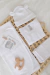 Ajuar pima blanco orejitas: Body, pantalon, gorro orejitas y manta - comprar online