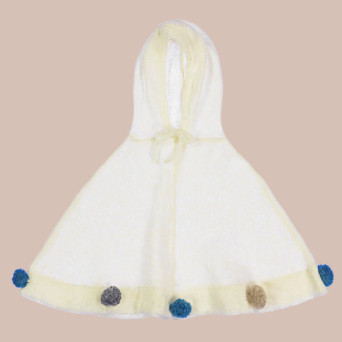 Poncho pompones natural