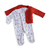 Conjunto para Bebê com Macacão manga longa e pezinho na estampa Família Urso  e casaco de Jacquard Vermelho  ambos em Algodão Pima Peruano