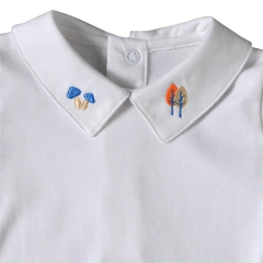 Body Gola Bebê Branco Algodão Pima Peruano bordada Cogumelo e árvores manga longa