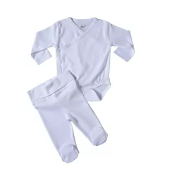 Kit Body Kimono manga longa + Calça Punho em Algodão Pima Branco 