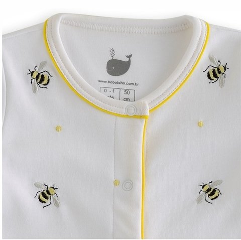 Detalhes do bordado abelhas do Macacão Duplo Algodão Pima Abelhas 
