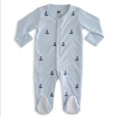 Macacão Pima Azul duplo com bordado - Barcos