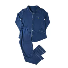 Pijama Feminino Azul Clássico Bananeira by Helena Bordon - calça e camisa manga longa