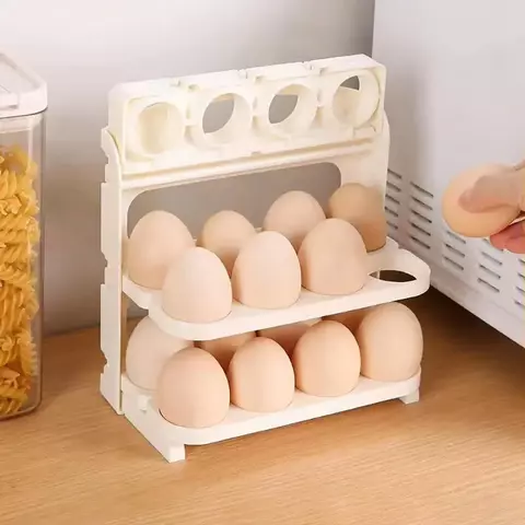 Huevera apilable plegable para 24 huevos – Organizador de cocina con bandejas deslizables