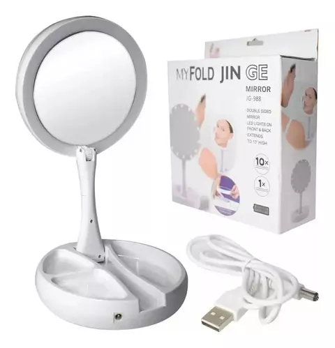 Espejo con Luz LED y Aumento 10x Plegable – Doble Cara - comprar online