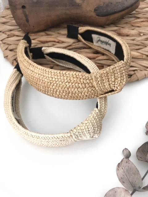 Vincha diadema con nudo de Rafia elastizada yute 
