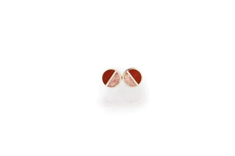 Aros de Plata 925 - Círculos Divididos Rosa y Rojo