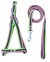 CONJUNTO ARNES Y CORREA REGULABLE DE NYLON RAYAS VERDE, NEGRO Y ROSA (TALLE XS)
