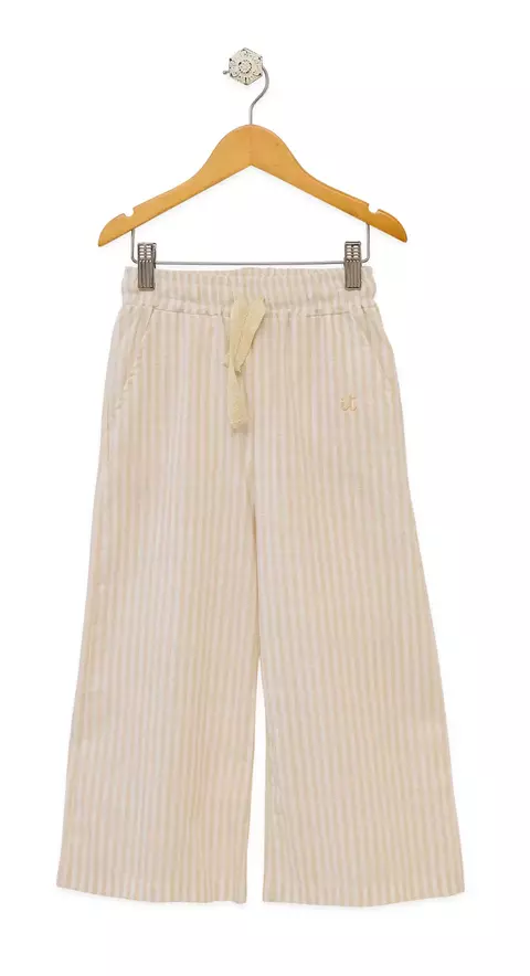Pantalón ancho rayado lino nugat - comprar online