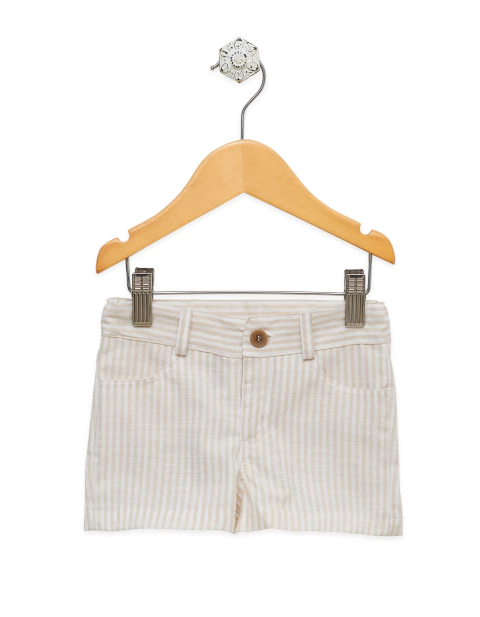 Short de lino rayado nugat - comprar online
