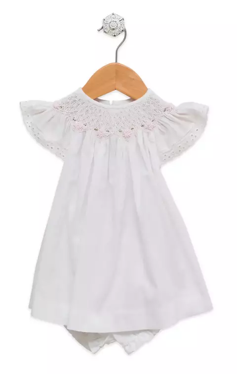 Vestido punto smock "bordado flores rosas" - comprar online