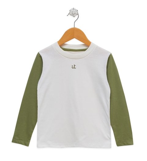 Remera combinada blanco con verde