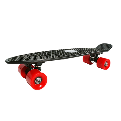 Skate Penny Mini-Longboard Reforzado Antiadherente Negro con Rojo