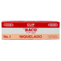 BACO Clip Niquelado Baco #1 Paquete c/10 Cajas c/100 Clips c/u MOD: CL006 en internet