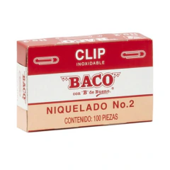BACO Clip Niquelado Baco #2 Paquete c/10 Cajas c/100 Clips c/u MOD: CL007 - comprar en línea
