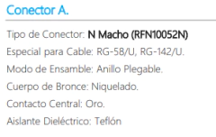 Jumper de 100 cm tipo RG-142/U con conectores N Macho y SMA Hembra Inverso (Hasta 8 GHz). - buy online
