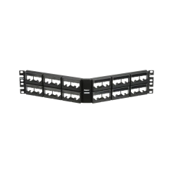 PANDUIT Panel de Parcheo Modular Mini-Com (Sin Conectores), Angulado, Sin Blindaje, Con Etiqueta y Cubierta, de 48 puertos, 2UR MOD: CPPLA48WBLY