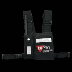 TXPRO Pechera Universal con soporte para radio, sostén de bolígrafo y seguridad para la bolsa con cinta adherente. Logo TX-PRO. MOD: CPP-TXP