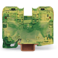 WAGO Borna de Tierra / 2 Conductores / 35 mm² / POWER CAGE CLAMP / Montaje en Carril DIN 35 x 15 / Verde-Amarillo / Poliamida (PA66) / Conexión Lateral / Rango de Sección 6-35 mm² MOD: 285-137