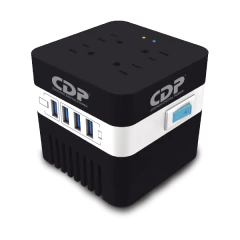 CDP RU-AVR604- Regulador de Voltaje / Supresión de Picos / 600VA / 300W / 4 Puertos USB para Carga de 2.1A Max / 4 Salidas Reguladas / Indicadores Led / Diseño Compacto #CDP-BF
