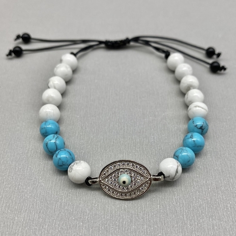 Turquesina y Howlite Blanco con Ojo Turco CZ
