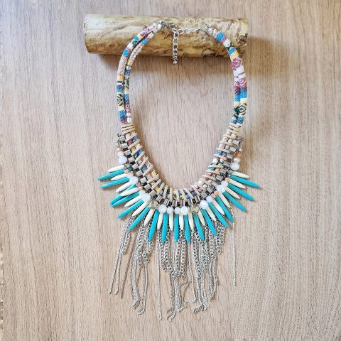 Collar Autora beige y turquesa - comprar online