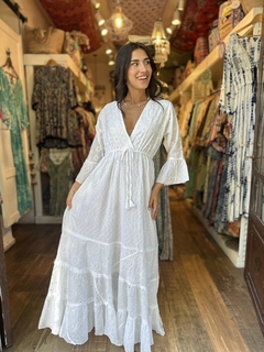 Vestido Largo Withe Broderie Mangas