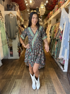 vestido corto cruzado seda - Shanti Hippie Chic