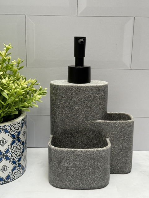 Dispenser resina símil piedra c/porta esponja y porta cepillo